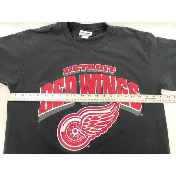 VTG Detroit Red Wings‎ NHL Shirt L 1990's Black Hockey Sports TShirt - Picture 9 of 14